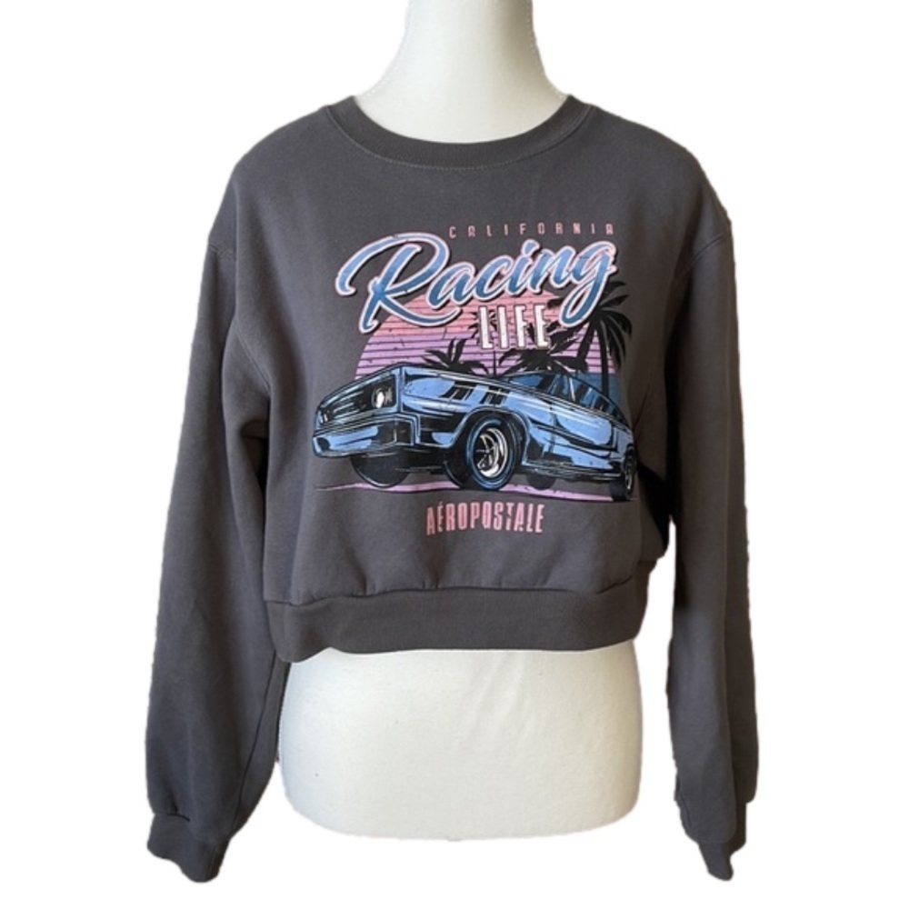 Cropped Grey Car Racing AEROPOSTALE Sweatshirt Size Small